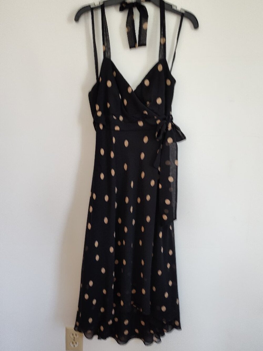 Nine West Silk Black Polka Dot Babydoll Halter Dress